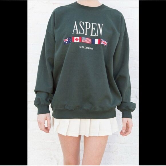 Brandy Melville John Galt Erica Aspen Crew Neck Sweater Forest Green One size - Picture 2 of 6